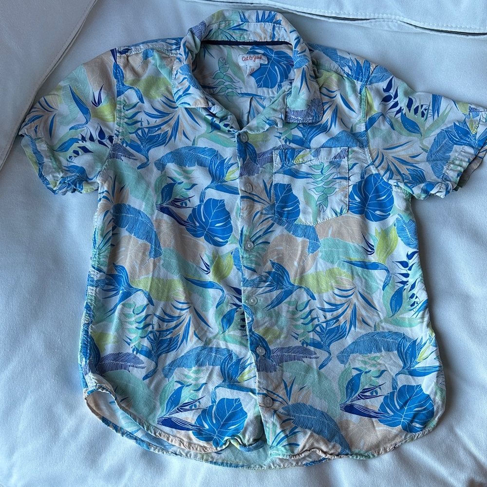 Cat & Jack Blue and Green Tropical Button Down Shirt